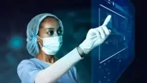 Doctor touching modern virtual screen interface medical technology